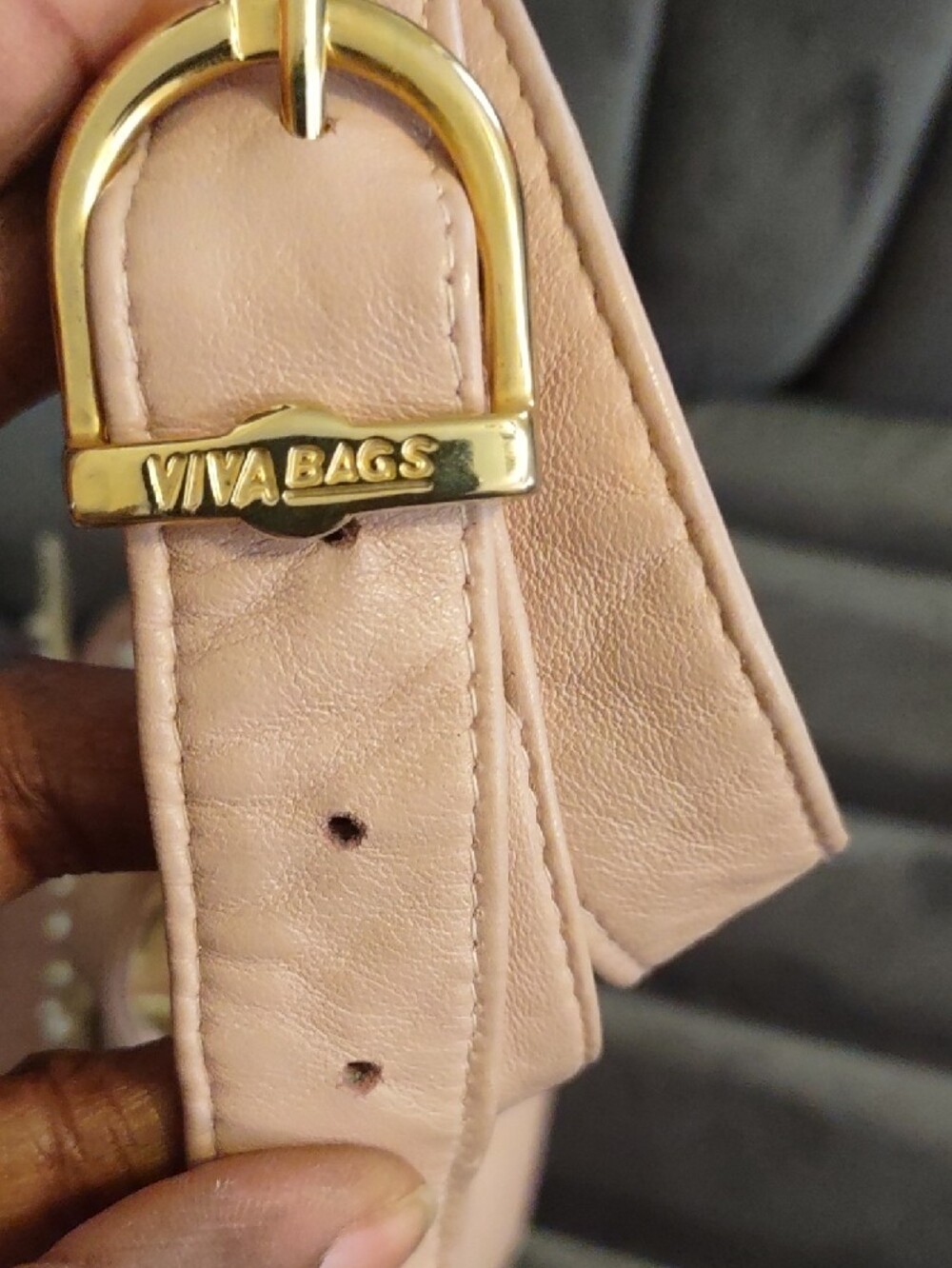 Blush Pink Viva Of California Leather Bucket Bag Pearl-Embellished Gold Flap - Picture 5 of 12